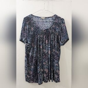 Style & Co. Navy and Pink Floral Blouse
